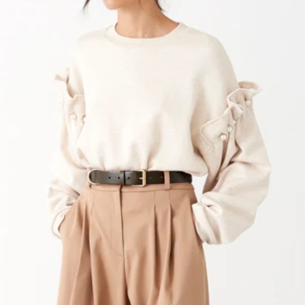 Sz XS Mother of Pearl Dani Oatmeal Pearl Detail Sweatshirt